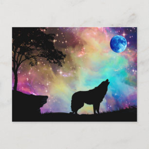 Wolf Howling at the Moon Galaxy Stars Animal Postcard