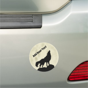 Wolf Howling at the Moon Illustration Personalised Car Magnet