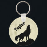 Wolf Howling at the Moon Illustration Personalised Key Ring<br><div class="desc">Show off your wild side with this personalised keychain. It features a silhouette style illustration of a wolf in black howling at a pale yellow moon making it perfect for anyone who loves animals. This key chain is ready to be personalised with a name or other text. Makes a great...</div>