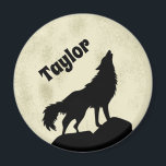 Wolf Howling at the Moon Illustration Personalised Magnet<br><div class="desc">Show off your wild side with this personalised fridge magnet. It features a silhouette style illustration of a wolf in black howling at a pale yellow moon making it perfect for anyone who loves animals. This magnet is ready to be personalised with a name or other text. Makes a great...</div>