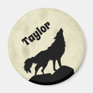Wolf Howling at the Moon Illustration Personalised Magnet