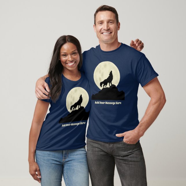 Wolf Howling at the Moon Illustration Personalised T-Shirt (Unisex)