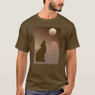 Wolf Howling at the Moon in Brown and Tan T-Shirt