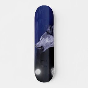 Wolf howling at the moon in the sea skateboard