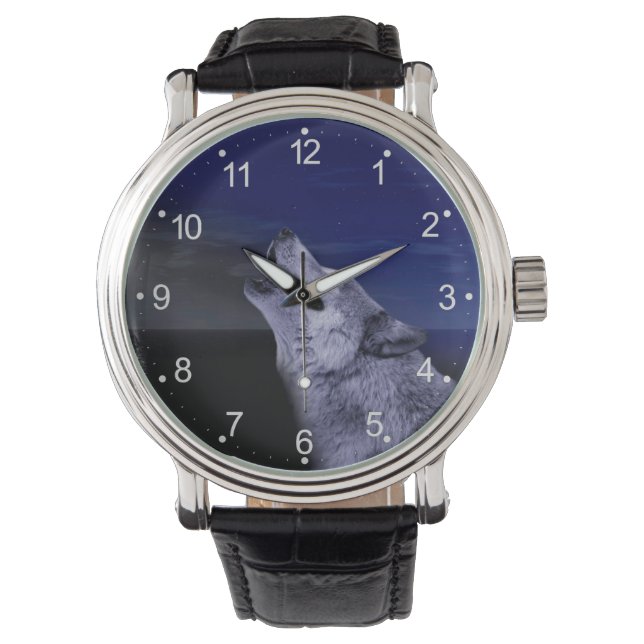 Wolf howling at the moon in the sea watch (Front)