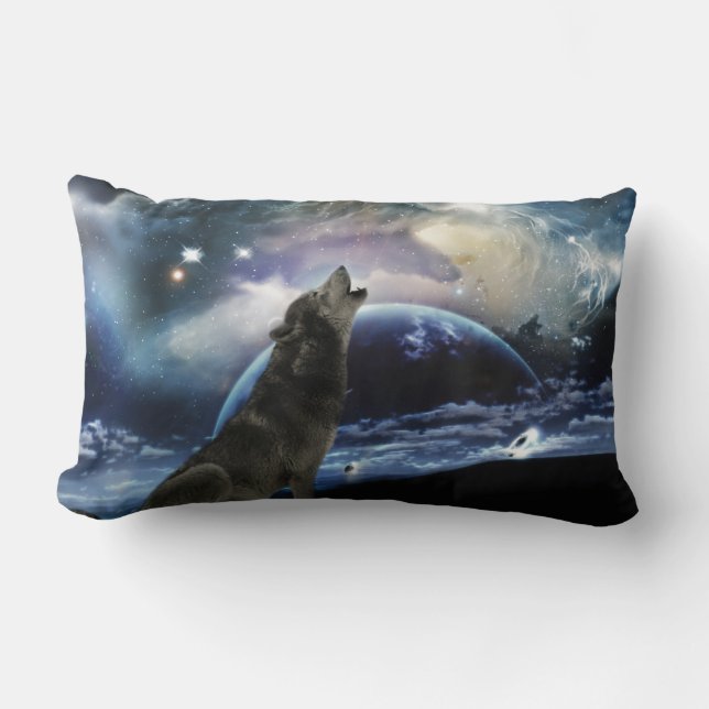 Wolf howling at the moon lumbar cushion (Front)