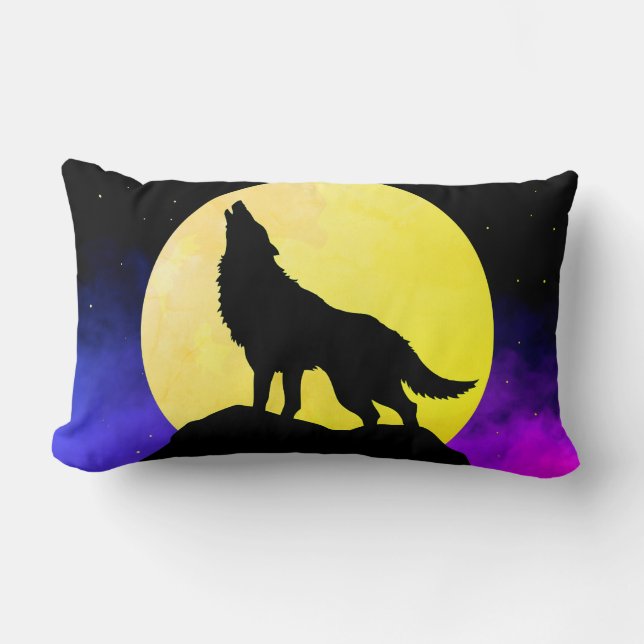 Wolf Howling at the Moon Lumbar Cushion (Front)
