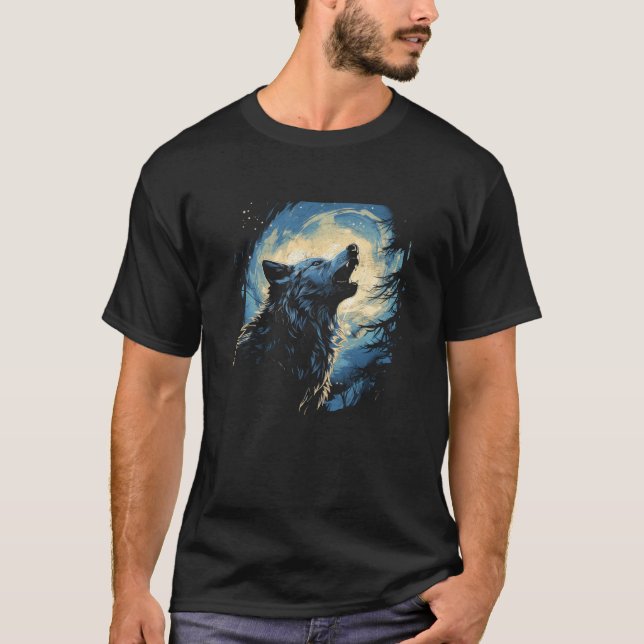 Wolf Howling At The Moon Mens National Park Wildli T-Shirt (Front)