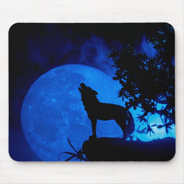 Wolf Howling at the Moon Mouse Pad (Front)