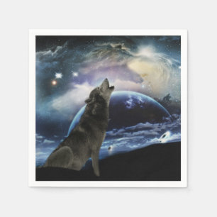 Wolf howling at the moon napkin