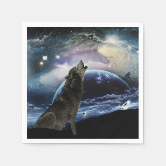Wolf howling at the moon napkin (Front)