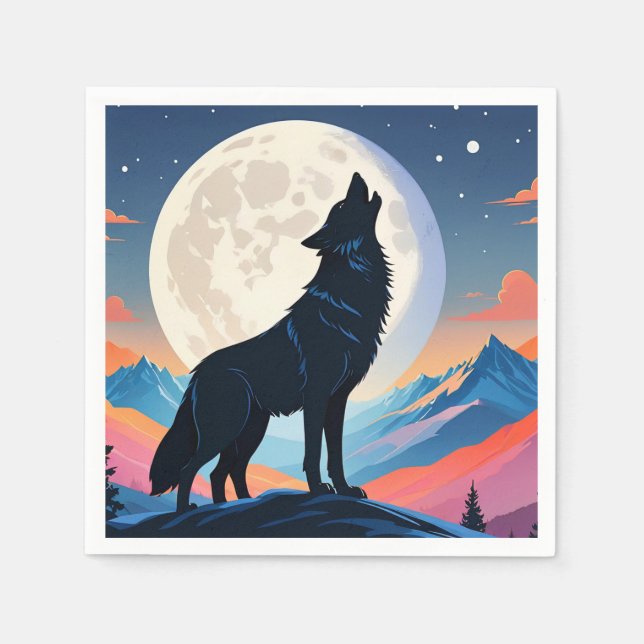 Wolf Howling At The Moon Napkin (Front)