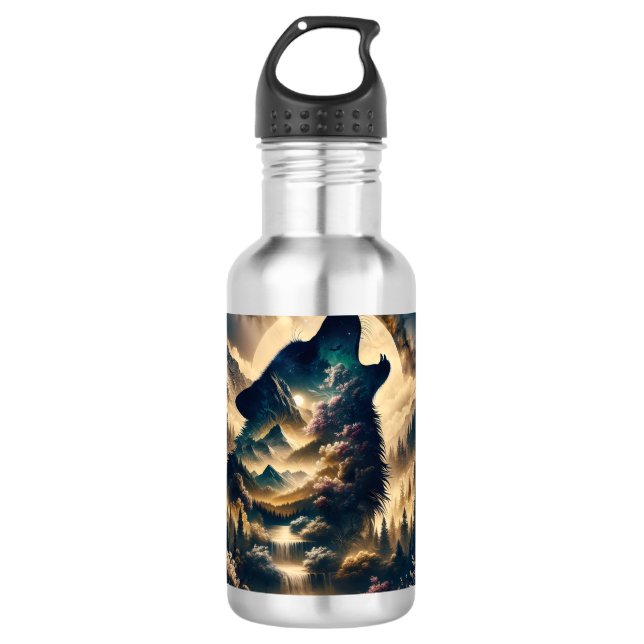 Wolf Howling at the Moon on a Cloudy Night 710 Ml Water Bottle (Front)
