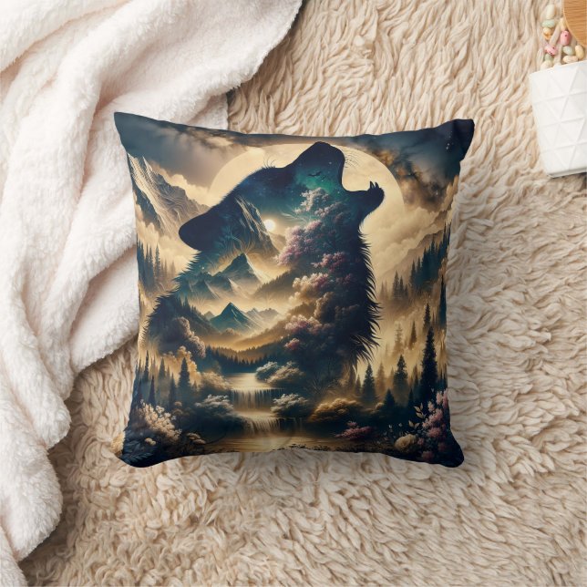 Wolf Howling at the Moon on a Cloudy Night Cushion (Blanket)
