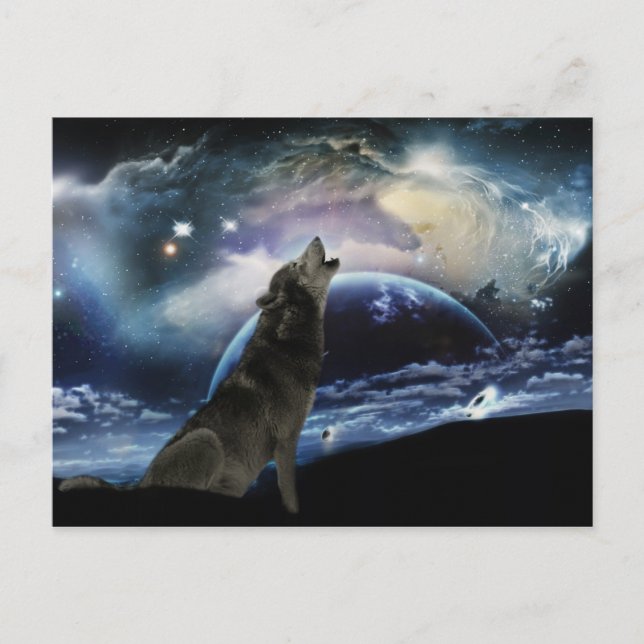 Wolf howling at the moon postcard (Front)