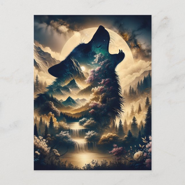 Wolf Howling at the Moon Postcard (Front)
