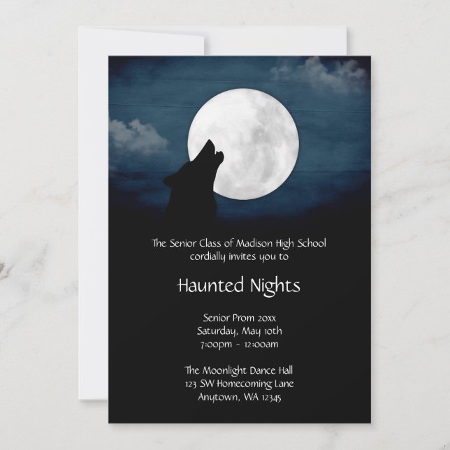 Wolf Howling at the Moon Prom Formal Invitation (Front)