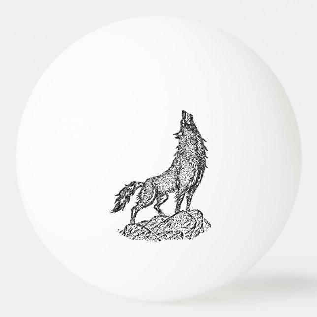 Wolf Howling at the Moon Silhouette Drawing Ping Pong Ball (Front)