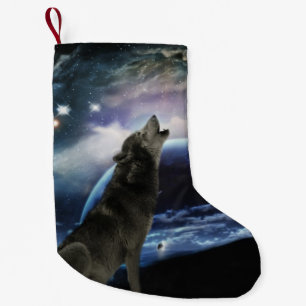 Wolf howling at the moon small christmas stocking