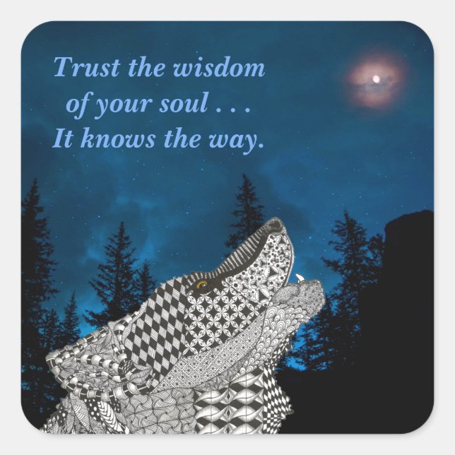 Wolf Howling at the Moon  Square Sticker (Front)