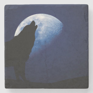 Wolf Howling at the Moon Stone Coaster