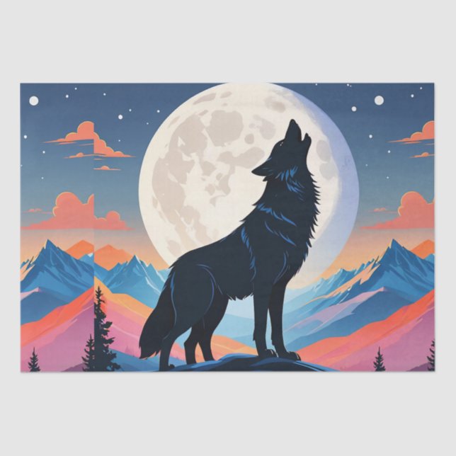 Wolf Howling At The Moon Tissue Paper (Front)