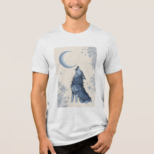 wolf howling at the moon Tri-Blend shirt