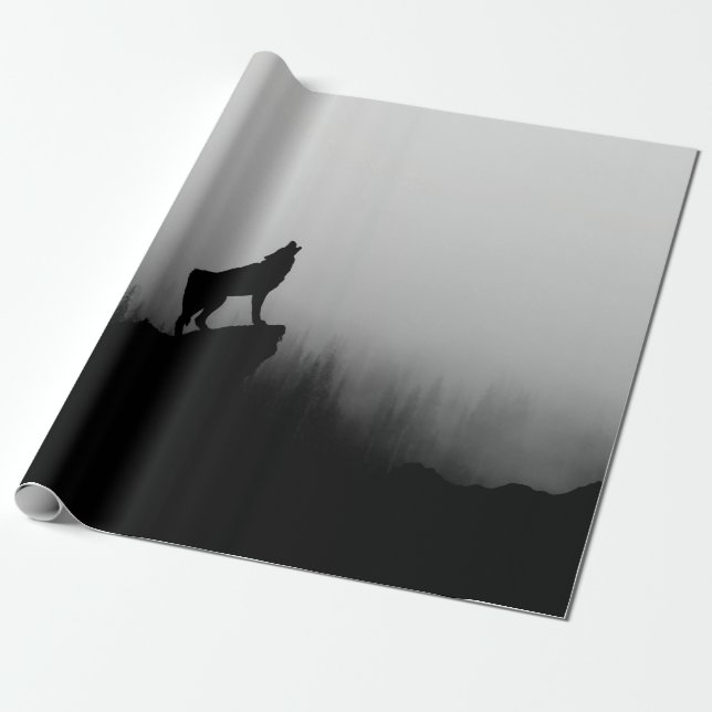 Wolf howling at the moon wrapping paper (Unrolled)