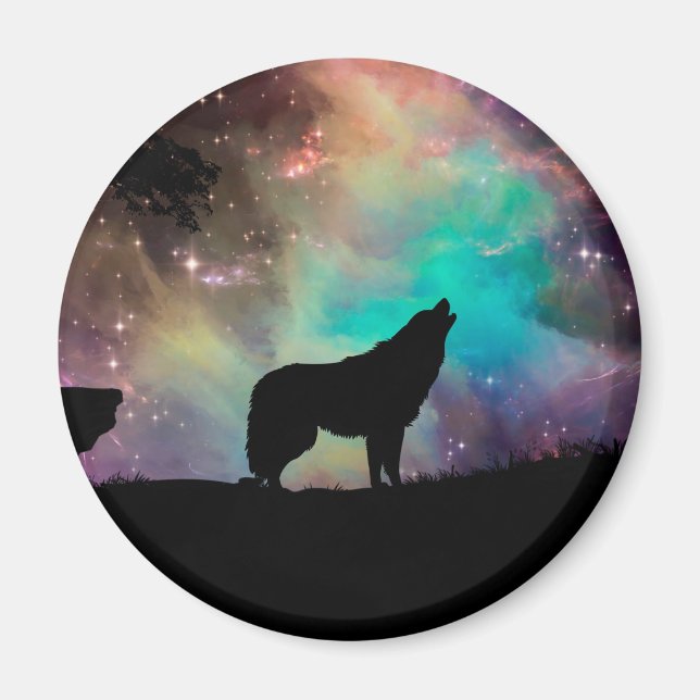 Wolf howling at the universe magnet (Front)