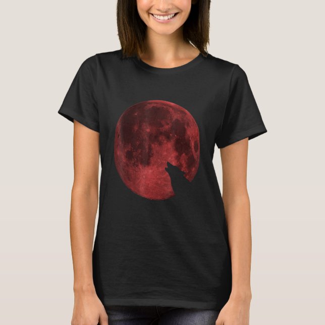 Wolf Howling Blood Moon T-Shirt (Front)