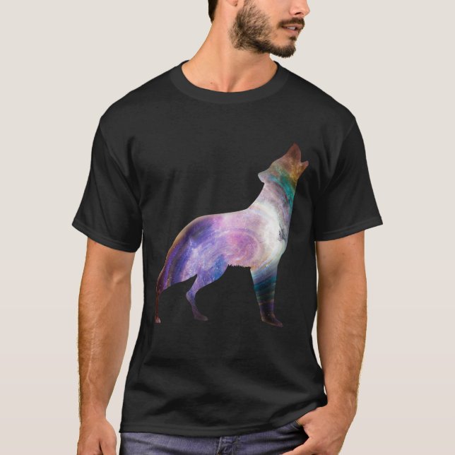 Wolf howling galaxy universe T-Shirt (Front)