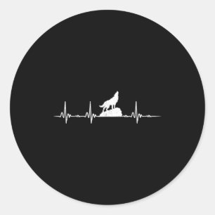 Wolf Howling Heartbeat Animals Wolves Lovers Hikin Classic Round Sticker