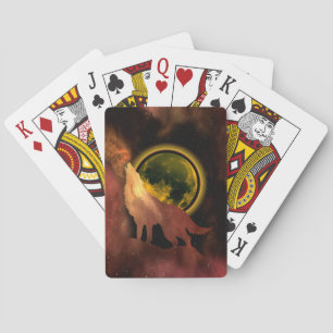 WOLF HOWLING IN SPACE MOON GALAXY PLAYING CARDS