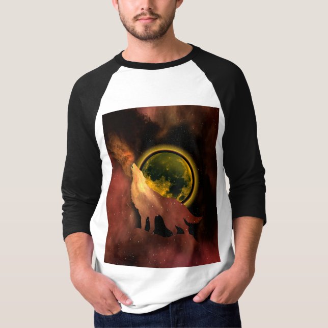 WOLF HOWLING IN SPACE MOON GALAXY    T-Shirt (Front)