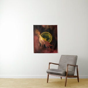 WOLF HOWLING IN SPACE MOON GALAXY   TAPESTRY