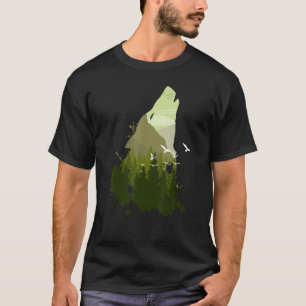 Wolf Howling In The Nature Forest And Mountains T-Shirt