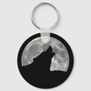 wolf howling key ring