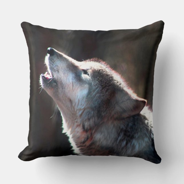 Wolf Howling Lone Wolf Cushion (Front)