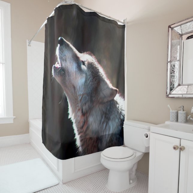 Wolf Howling Lone Wolf Shower Curtain (In Situ)