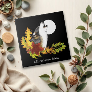 Wolf Howling Moon Ceramic Tile