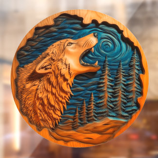 Wolf Howling Moon Faux Wood Carving Wild Nature 2