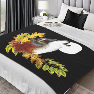 Wolf Howling Moon Fleece Blanket