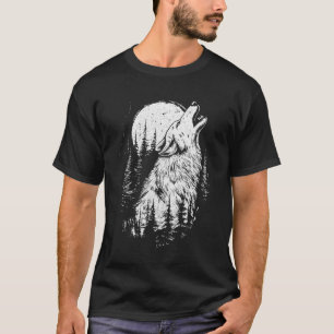 Wolf Howling Moon Forest Nature Wildlife Animal Gr T-Shirt