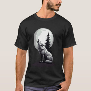 Wolf Howling Moon Funny Wildlife Forest Nature Moo T-Shirt