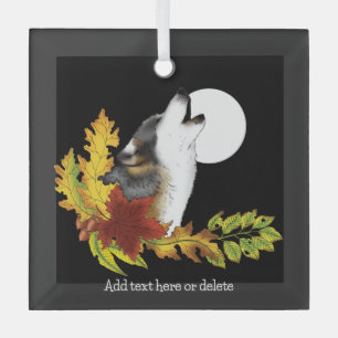 Wolf Howling Moon Glass Tree Decoration