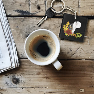 Wolf Howling Moon Key Ring