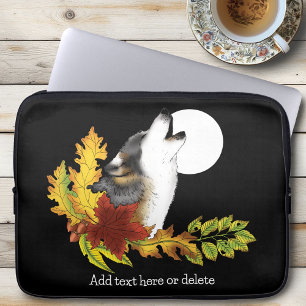 Wolf Howling Moon Laptop Sleeve