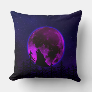 WOLF HOWLING MOON MAGENTA CUSHION