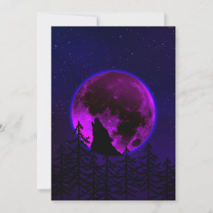 WOLF HOWLING MOON MAGENTA HOLIDAY CARD
