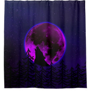 WOLF HOWLING MOON MAGENTA SHOWER CURTAIN